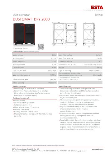 Datasheet DUSTOMAT DRY 2000