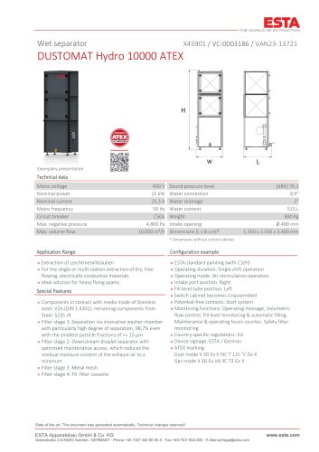 Datasheet DUSTOMAT HYDRO 10000 ATEX