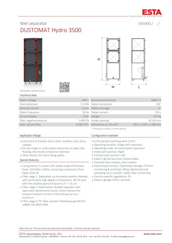 Datasheet DUSTOMAT HYDRO 3500