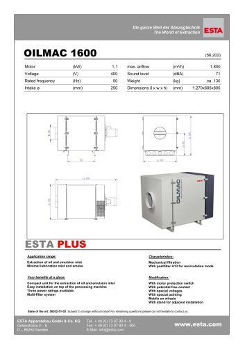 Datasheet Oilmac 1600