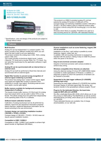 USB Multifunction DAQ Unit (16ch AI, 2ch AO, 16ch DIO) AIO-121602LN-USB