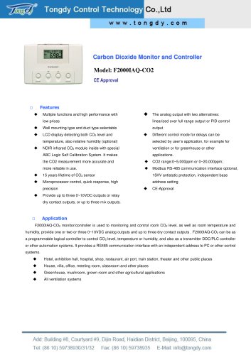 CO2 Monitor/Controller for ventilation: F2000IAQ-CO2-30/50 | Tongdy®