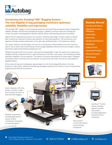 Introducing the Autobag® 500™ Bagging System – The new flagship in bag packaging machinery optimizes reliability, flexibility and ergonomics