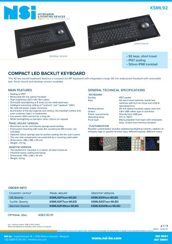 Backlit compact keyboard with trackball - panel mount