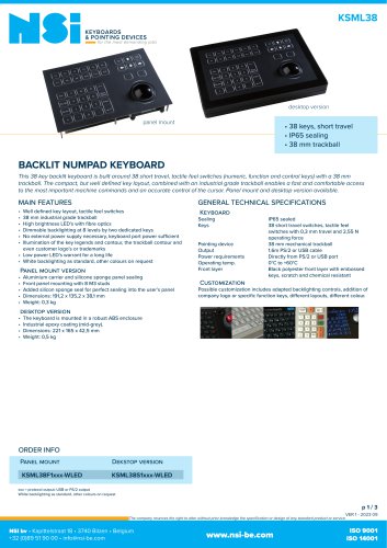 Backlit numpad keyboard - panel mount