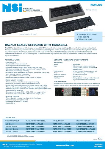 Backlit sealed keyboard with trackball - desktop