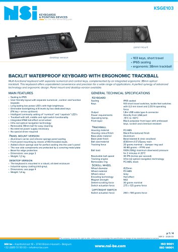 Backlit waterproof keyboard with E38 ergonomic trackball - Panel mount