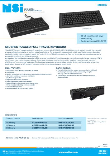 Compact rugged full travel keyboard - Panel mount