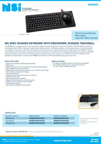 Compact rugged full travel keyboard with rugged trackball