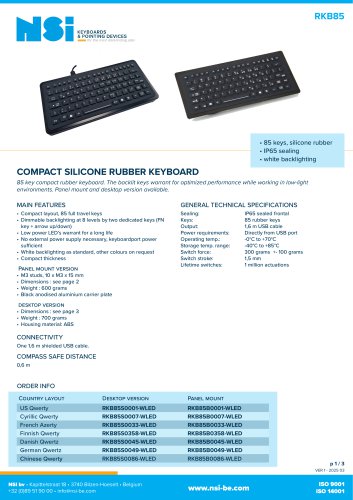  Compact silicone rubber keyboard - panel mount