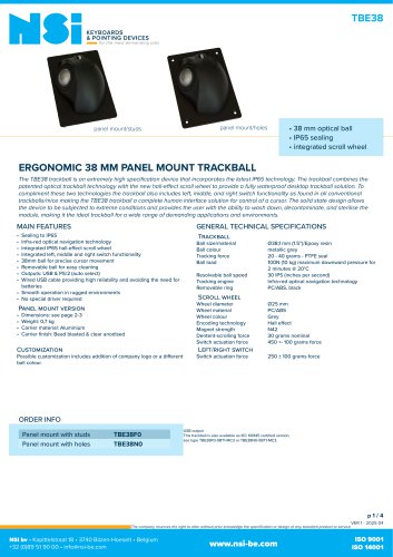 Ergonomical 38 mm panel mount trackballs