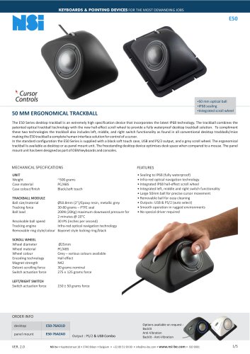 Ergonomical 50 mm panel mount trackball