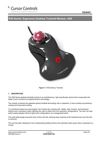 Ergonomical, ambidextrous R38 mm desktop trackball