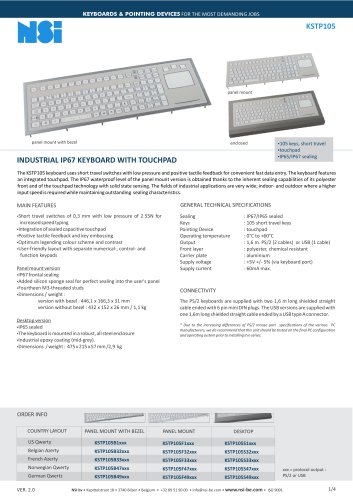 Industrial IP65 keyboard with touchpad