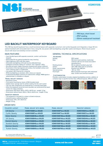 LED backlit waterproof keyboard - panel mount