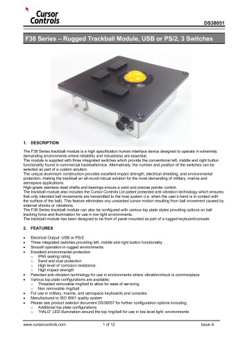 Rugged 38 mm MIL standard trackball