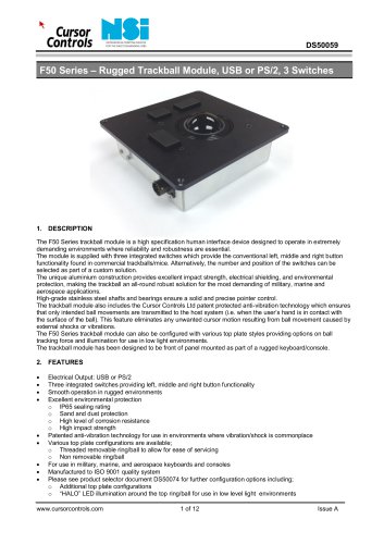 Rugged 50 mm MILSPEC standard trackball