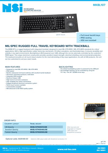 Rugged full travel keyboard with trackball