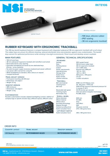 Silicone rubber keyboard with ergonomic trackball - Dekstop