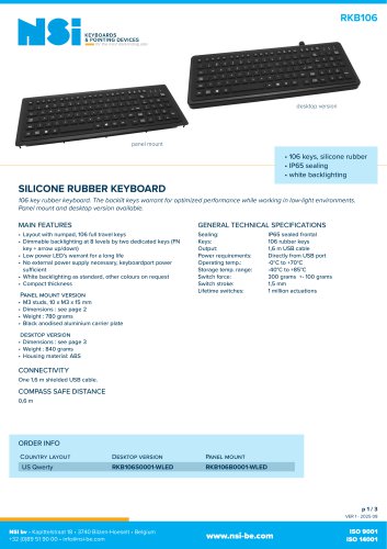 Silicone rubber keyboard - panel mount