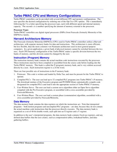 Turbo PMAC CPU and memory Configurations