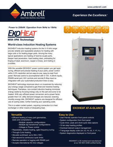 EKOHEAT power to 250kW, operation from 5kHz to 15kHz