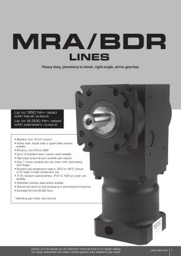 MRA/bdr lines Heavy duty, planetary to bevel, right-angle, servo gearbox