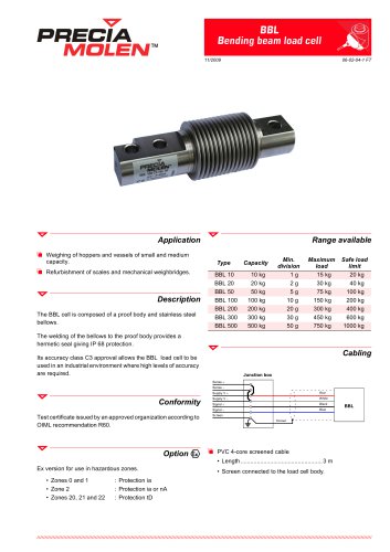Bending beam load cells BBL &ndash; From 10 to 500 kg