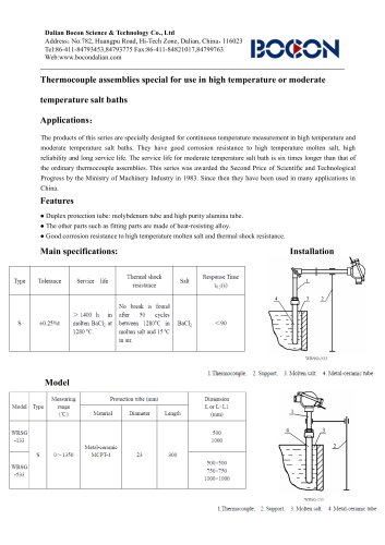 6 Thermocouple assemblies special for use in high temperature or moderate temperature salt baths