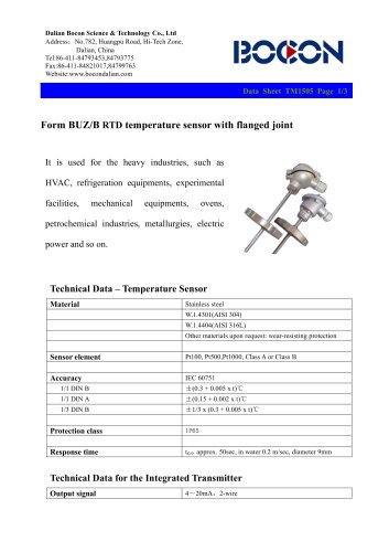 Form B/BUZ RTD temperature sensor with flange connection -TM1505