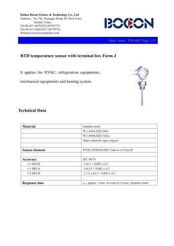 Form J RTD temperature sensor for HVAC/ refrigeration/mechanical equipmentTM1403