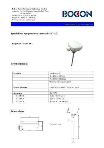 Pt 500 temperature sensor for HVAC-TM1702