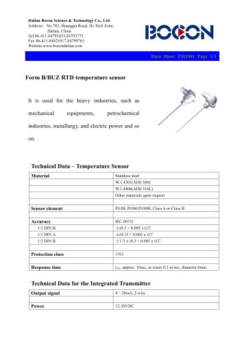 RTD temperature sensor for heavy industry TM1501