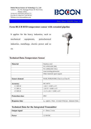 RTD temperature sensor with extension tube TM1503-Form B/BUZ