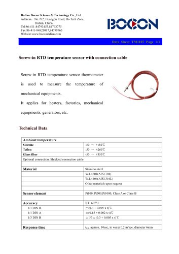 Screw-in RTD temperature sensor  for mechanical equipment TM1107