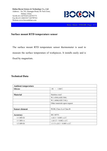 surface mounting Pt100 temperature sensor for workpiece surface TM1108-2