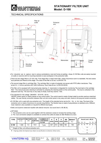 Stationary Filter Units (D ? 100 and D ? 200)