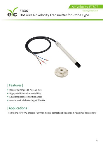 eyc-tech FTS07 Hot Wire Air Velocity Transmitter for Probe Type