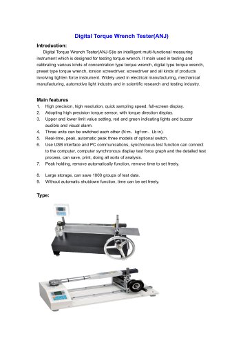 ANJ Digital Torque Wrench Tester is used in testing and calibrating various kinds of concentration type torque wrench | Wenzhou Tripod instrument