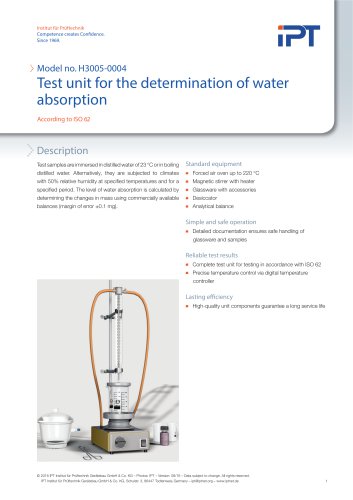 Test Unit for the Determination of Water Absorption