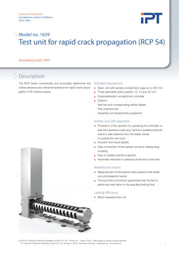 Test Unit for Rapid Crack Propagation (RCP/S4-Test)