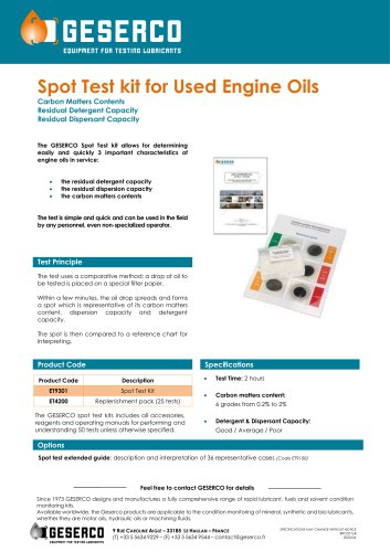 Spot Test kit for Used Engine Oils