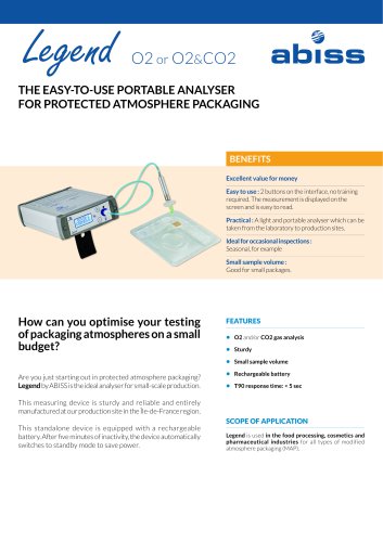 Legend portable analyser for protected atmosphere packaging