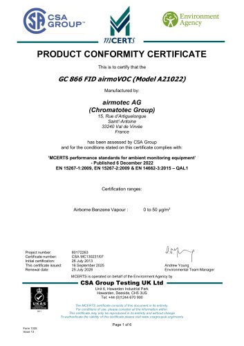 PRODUCT CONFORMITY CERTIFICATE - airmoVOC EN 14662-3-2015 QAL1