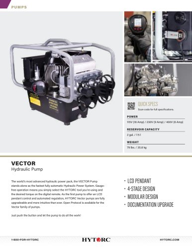 VECTOR Electric Hydraulic Pump Cut Sheet
