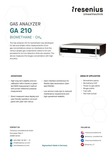 Gas Analyzer GA210 Biomethane Data Sheet