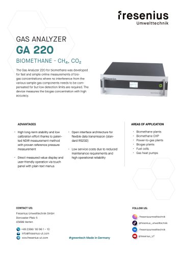 Gas Analyzer GA220 Biomethane Data Sheet