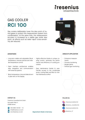Sample Gas Cooler RCI 100 Data Sheet