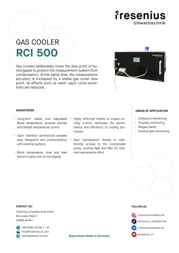 Sample Gas Cooler RCI 500 Data Sheet