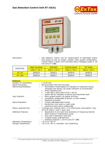 Gas Detection Control Unit ET-1D(A)